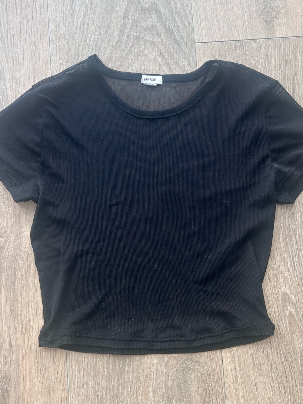 Garage Black Mesh Short Sleeve Top